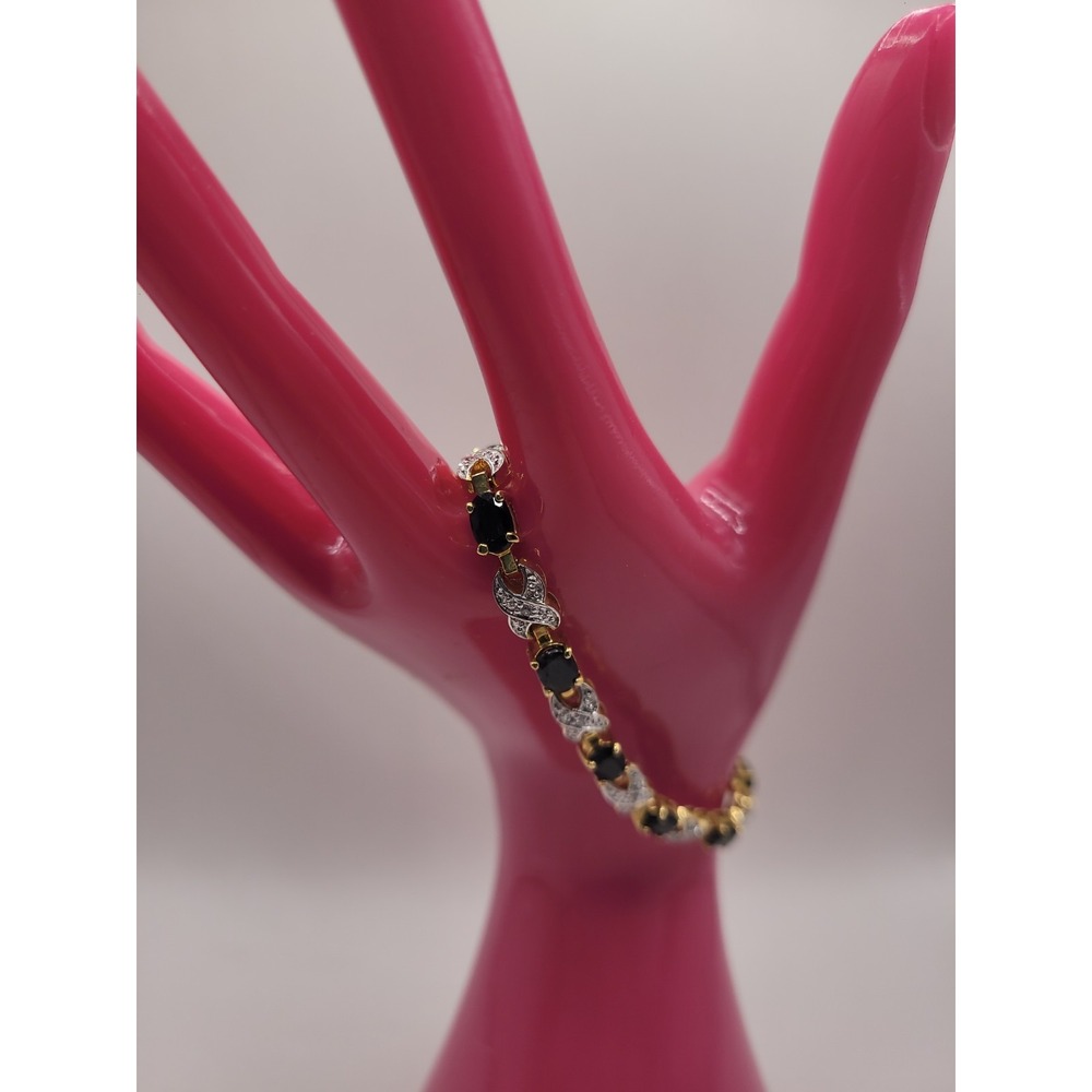 Gold Tone Black Clear Rhinestone X Link Tennis Bracelet Formal Statement